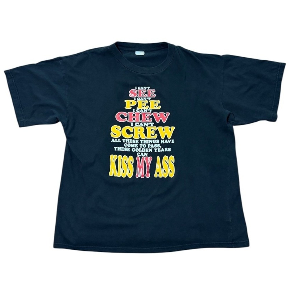 Vintage 90s Golden Years Kiss My Ass Funny Joke Humour Old Gift Quote T-shirt